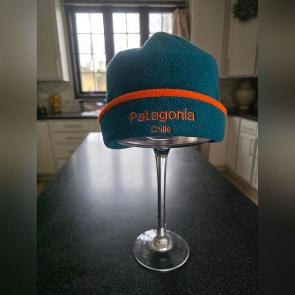 Patagonia Chile Teal Blue Orange Adult Unisex Fleece Beanie Vintage Rare Unique - Picture 1 of 12